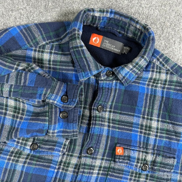 The American Outdoorsman Mens L Flannel Shirt Blue Plaid Button Up Fleece Lined - Picture 1 of 7